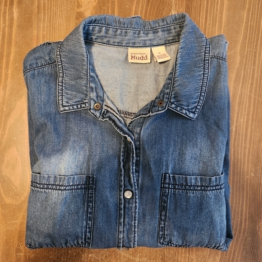 Vintage Mudd Destressed Denim Jacket Size Large Jean Jacket Snap Buttons Blue